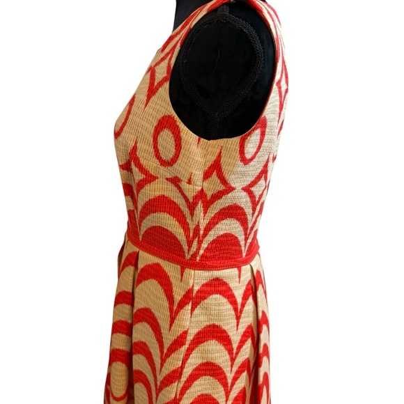 Taylor Orange and Cream A-Line Pleated Fit & Flare Midi Dress - Picture 7 of 11